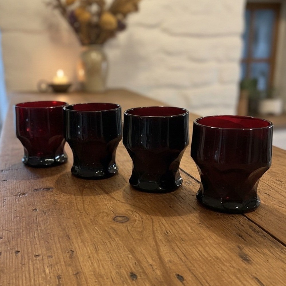 Anchor Hocking Royal Ruby Georgian Honeycomb Tumblers, Set of 4, Vintage Glasses